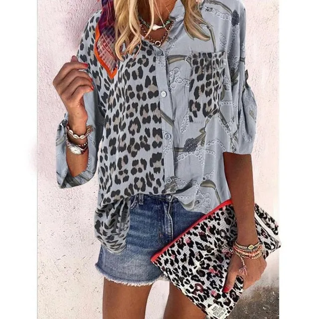 2021 Women's Long Sleeve Leopard Print  Shirt Loose Fit Sizes S - 5XL