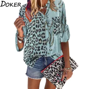 2021 Women's Long Sleeve Leopard Print  Shirt Loose Fit Sizes S - 5XL