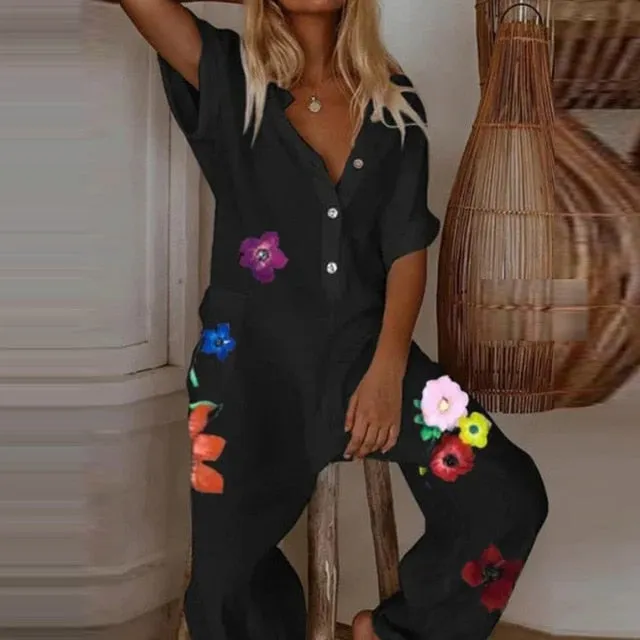 2021 Women's Short Sleeve Print Jumpsuit  Sizes S - 3XL