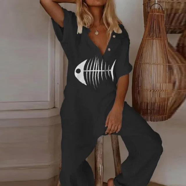 2021 Women's Short Sleeve Print Jumpsuit  Sizes S - 3XL