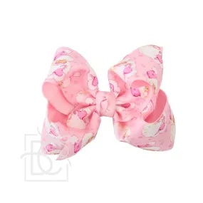 5.5" HUGE - Layered Light Pink Santa Print Hair Bow On Alligator Clip