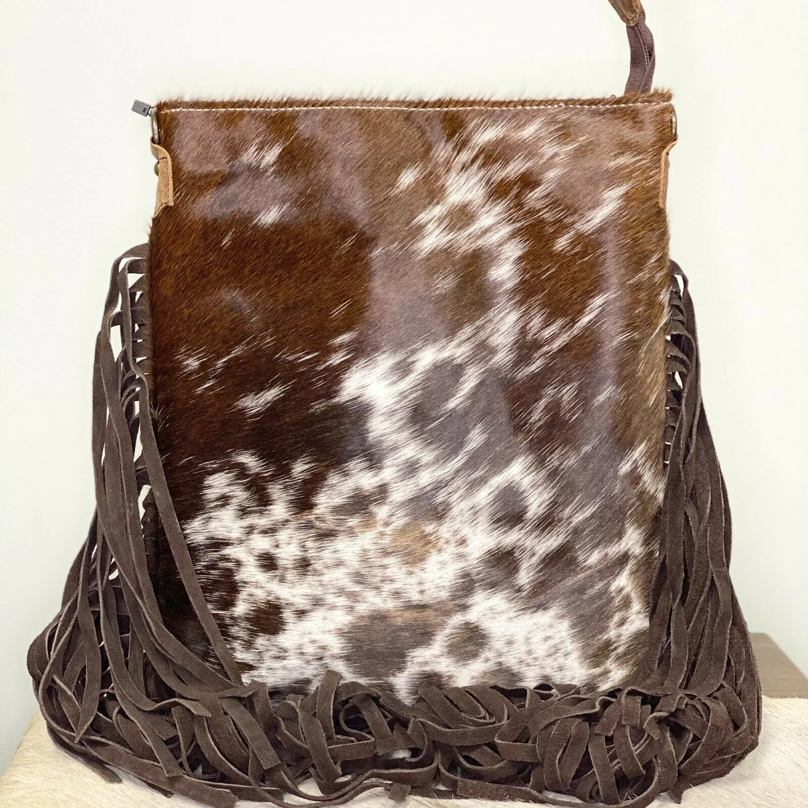 American Darling Brown Cowhide with Fringe Crossbody ADBGS192BRW