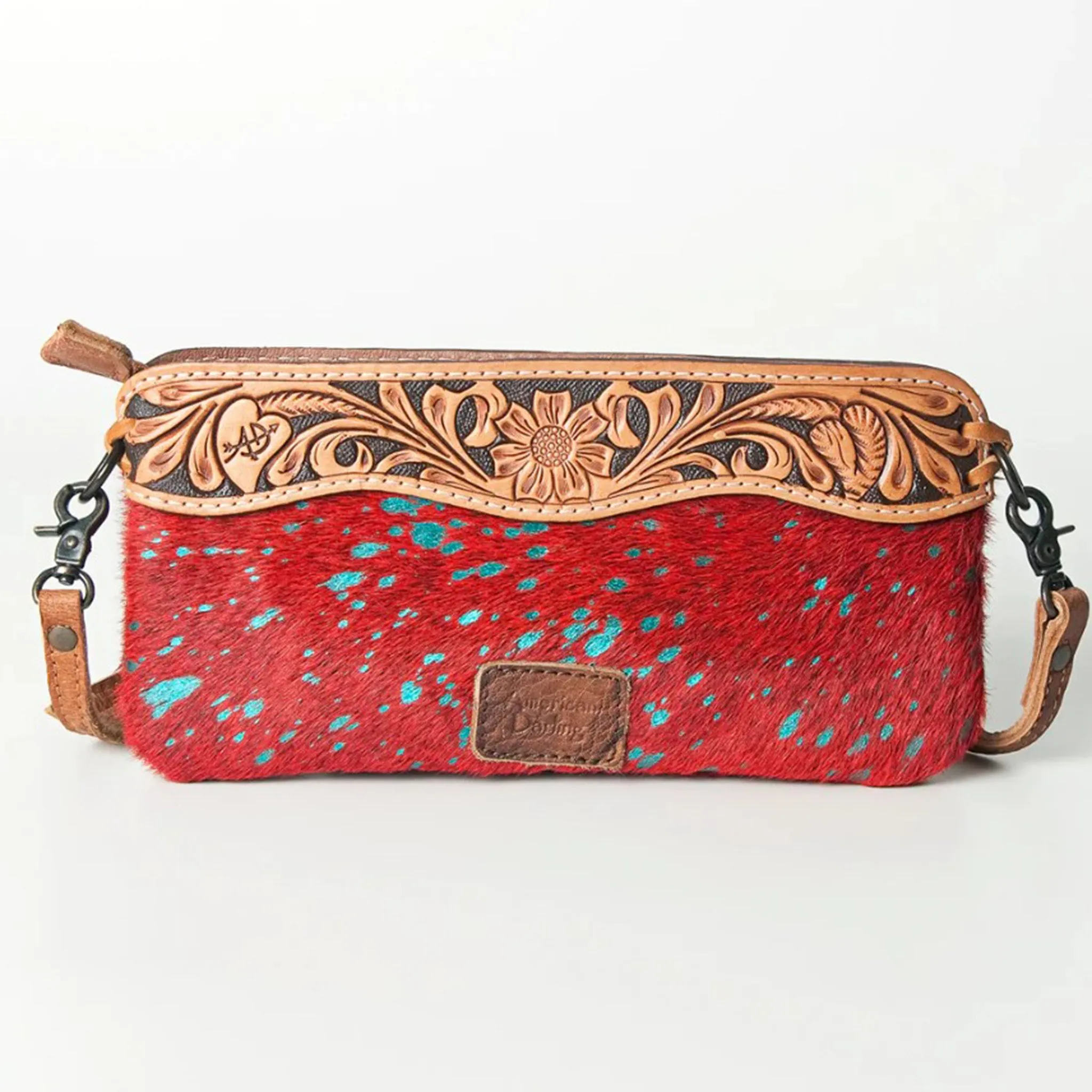 American Darling Red & Turquoise Cowhide Clutch