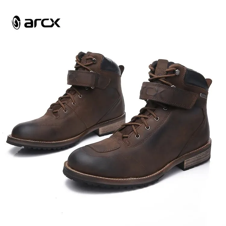 ARCX Cowhide Motorbike Ankle Shoes Antique Waterproof Breathable Wind- Resistant Men Motorcycle Bike Riding Boots