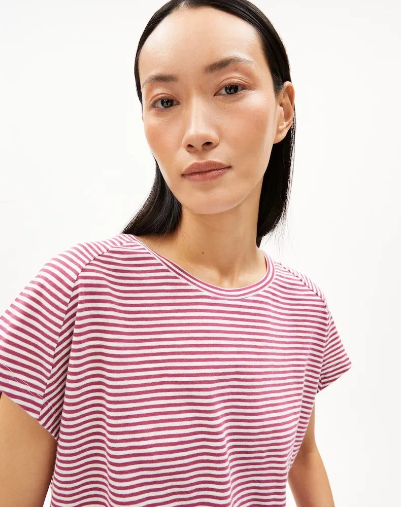 ARMEDANGELS Oneliaa lovely stripes t-shirt crushed berry oatmilk women