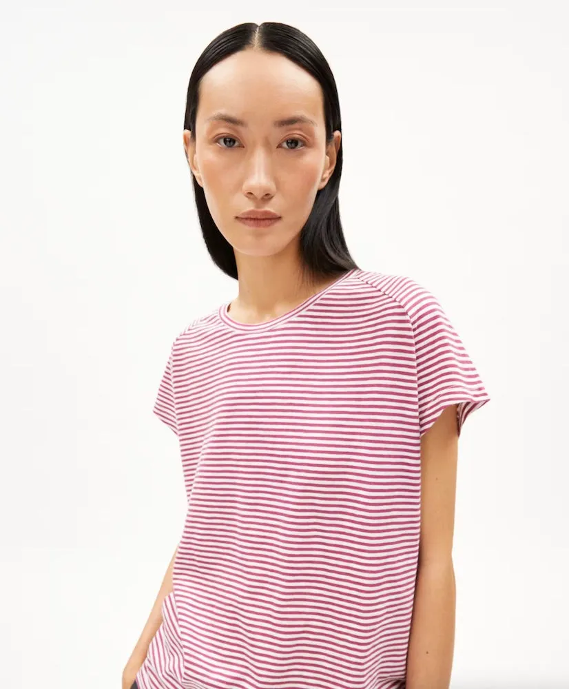 ARMEDANGELS Oneliaa lovely stripes t-shirt crushed berry oatmilk women