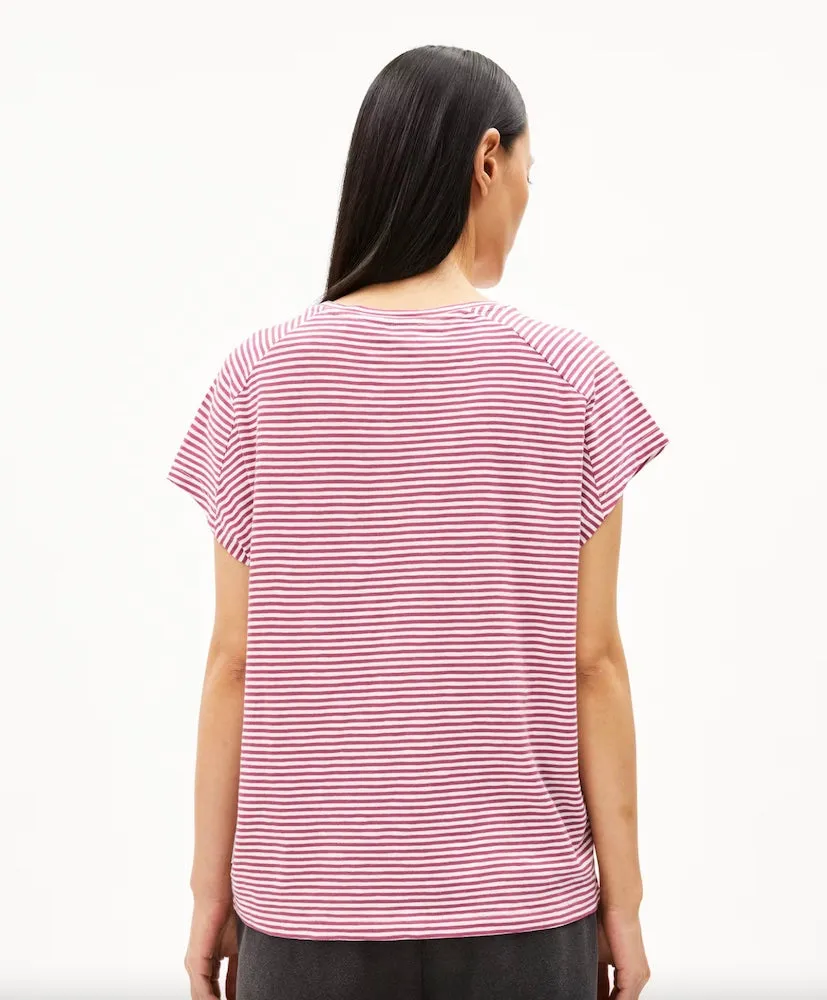 ARMEDANGELS Oneliaa lovely stripes t-shirt crushed berry oatmilk women