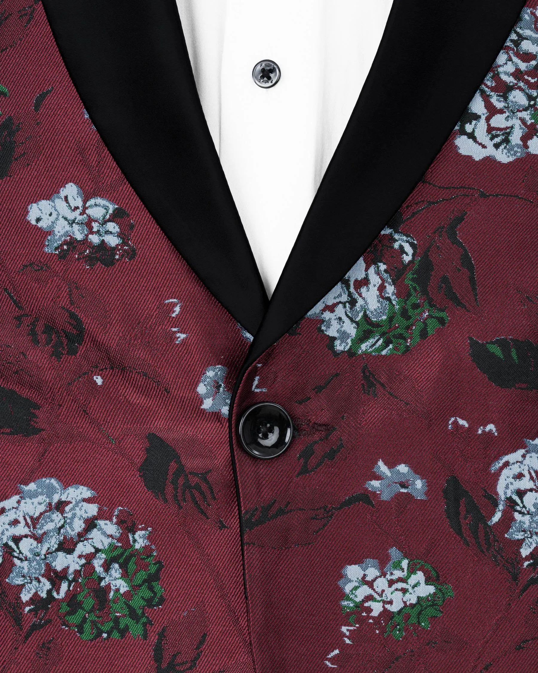 Aubergine Floral Printed and Textured Tuxedo Blazer