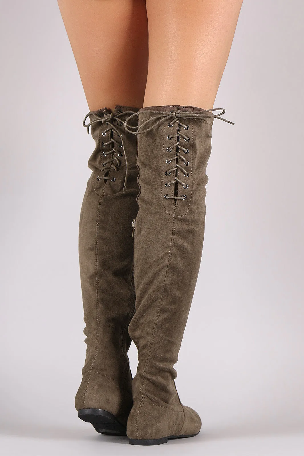 Back Lace Up Over-The-Knee Suede Flat Boots