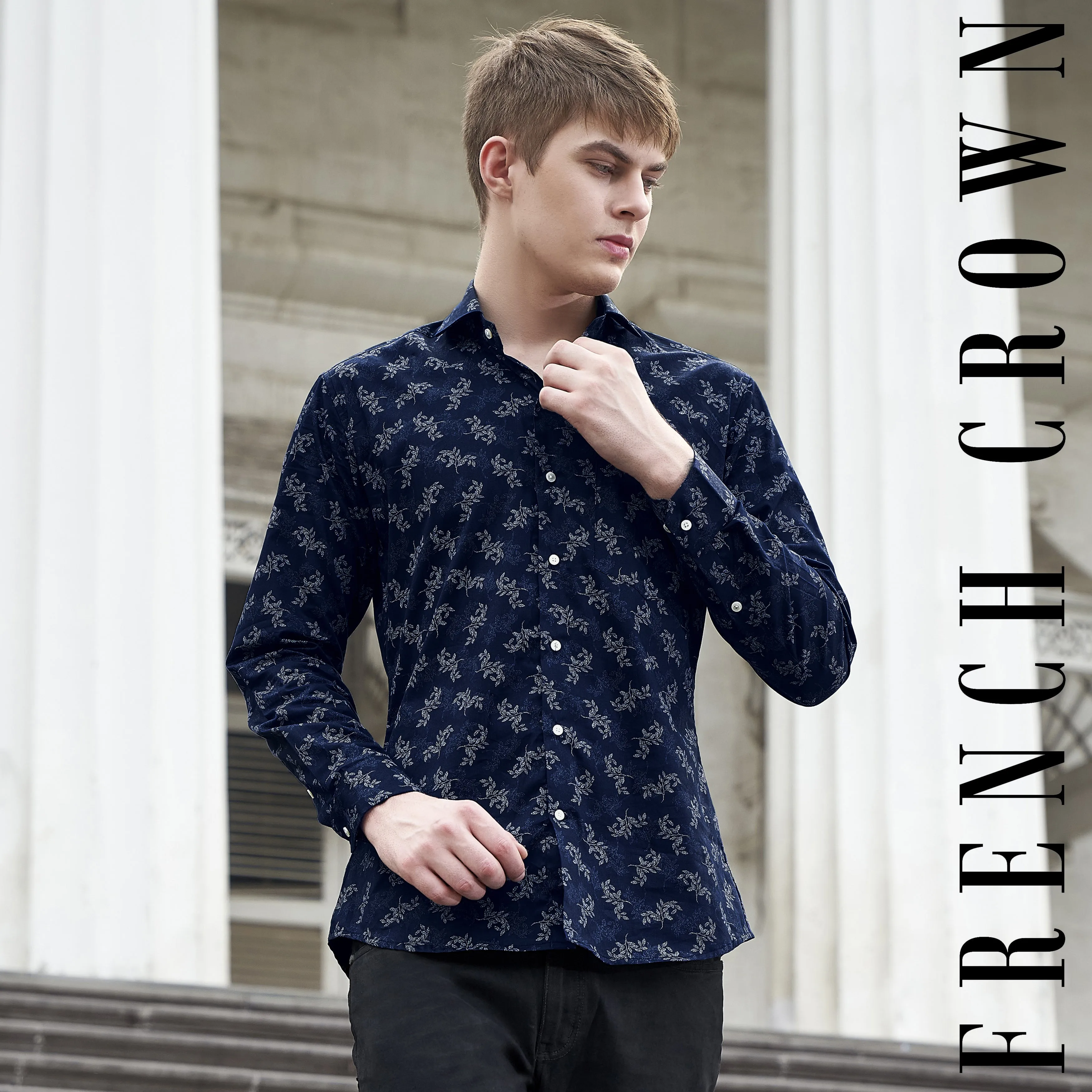 Baltic Navy Blue With Ditsy Printed Super Soft Premium Cotton Shirt