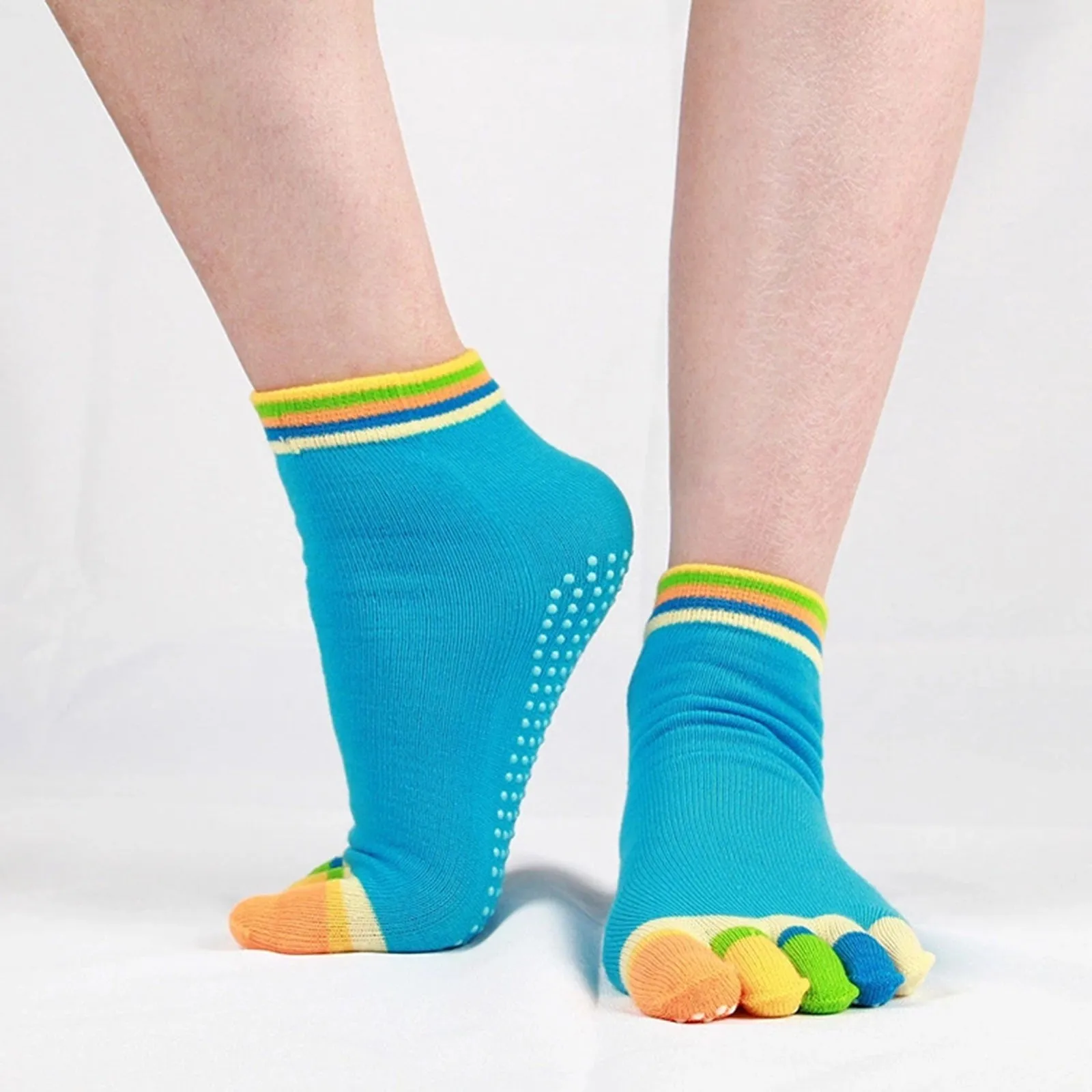 Blue Yoga Rainbow Toe Socks (Adult Medium - Women's Shoe Sizes 5-10)