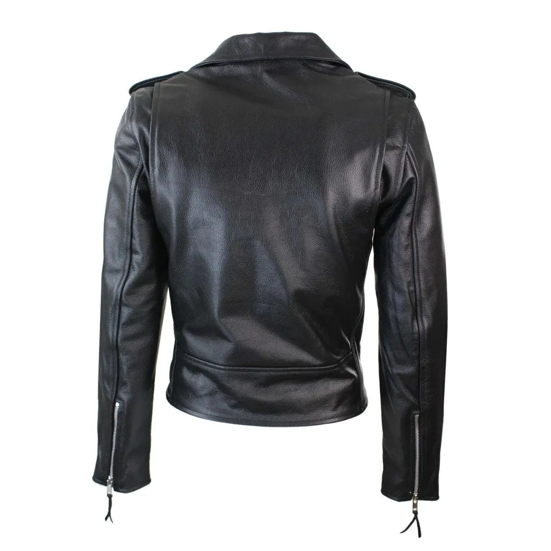 Brando Ladies Women Black Red White Classic Biker Motorcycle Motorbike Hide Leather Jacket