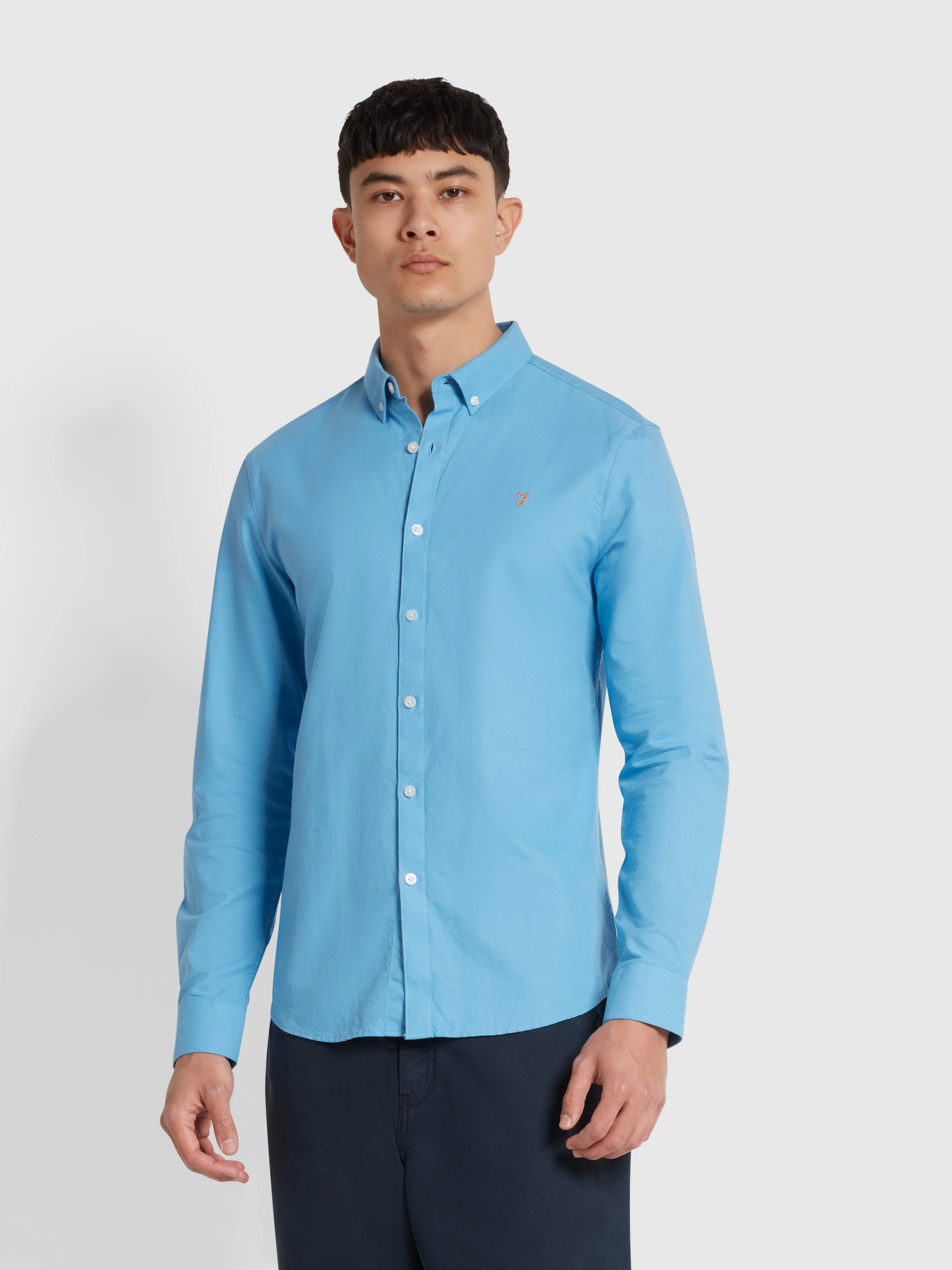 Brewer Slim Fit Organic Cotton Oxford Shirt In Arctic Blue