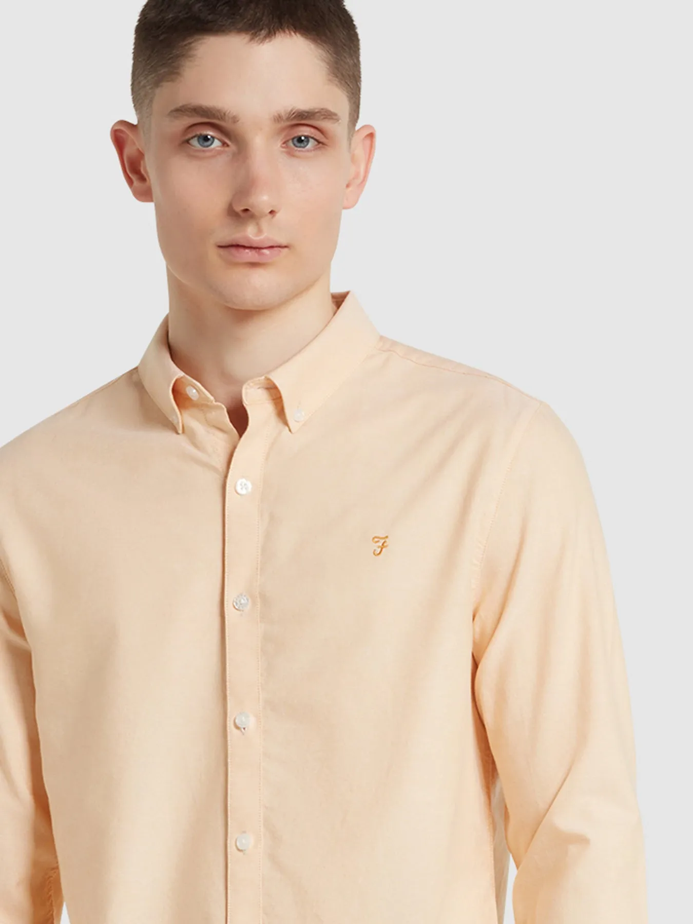 Brewer Slim Fit Organic Cotton Oxford Shirt In Bleached Yellow