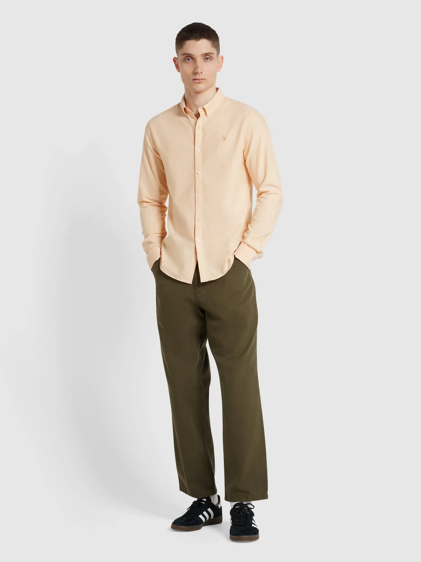 Brewer Slim Fit Organic Cotton Oxford Shirt In Bleached Yellow