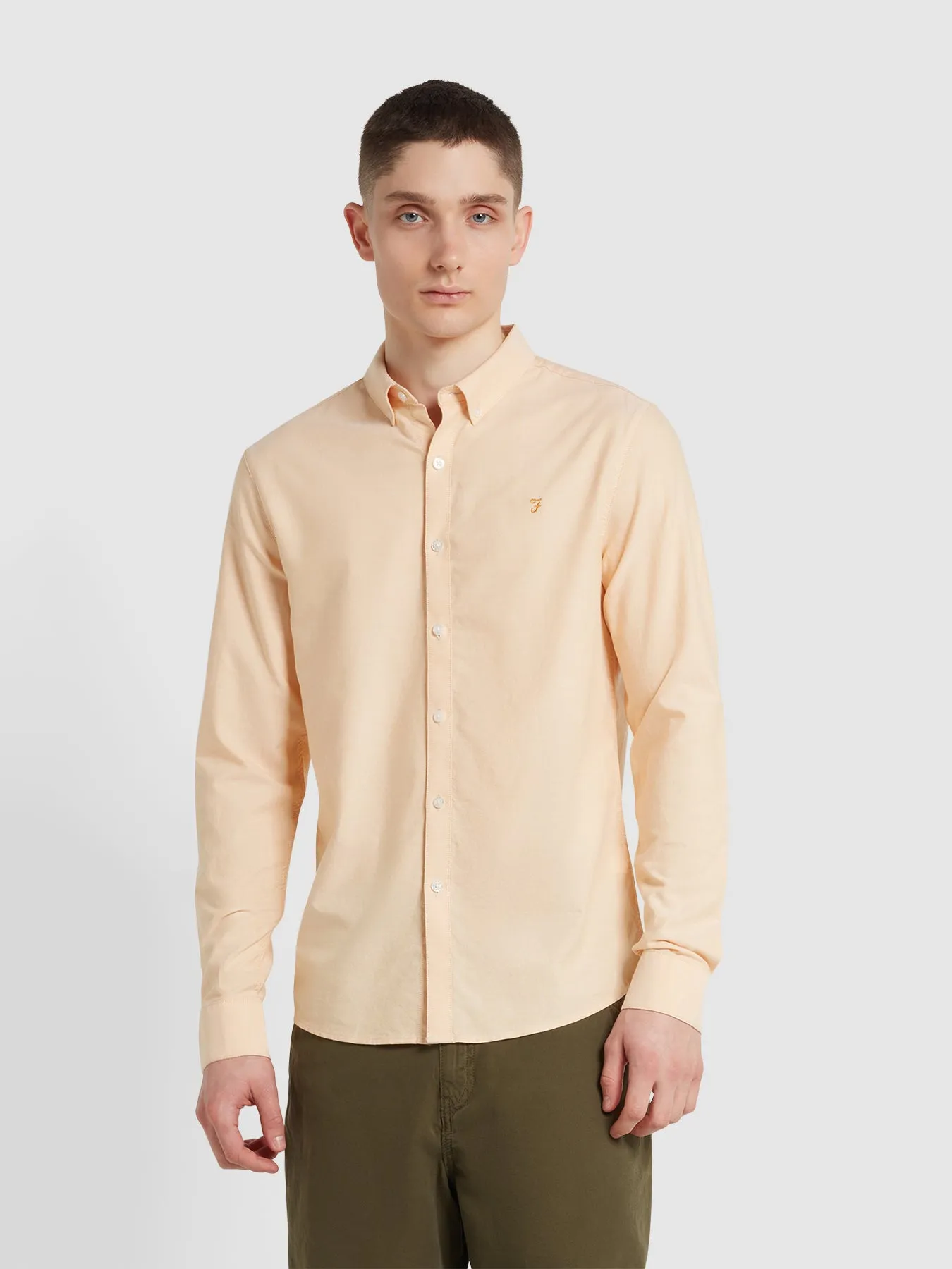 Brewer Slim Fit Organic Cotton Oxford Shirt In Bleached Yellow