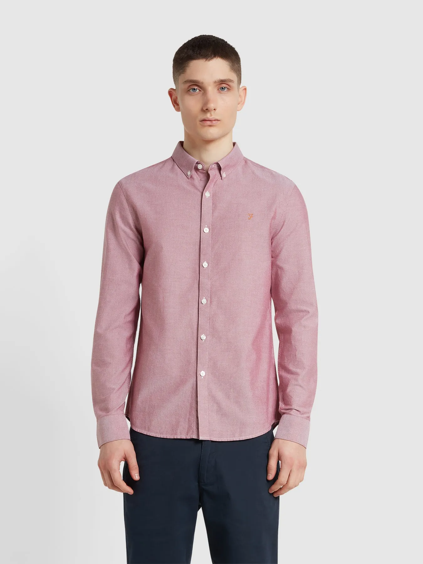 Brewer Slim Fit Organic Cotton Oxford Shirt In Clay Red