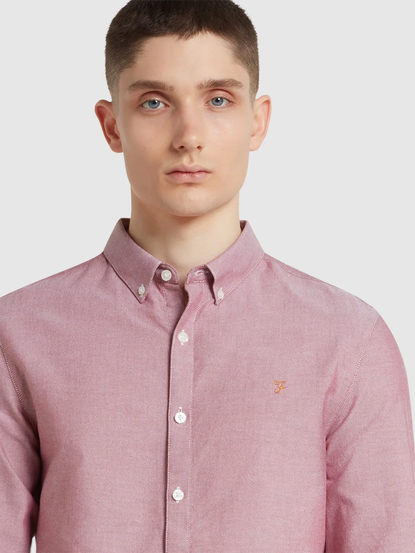 Brewer Slim Fit Organic Cotton Oxford Shirt In Clay Red