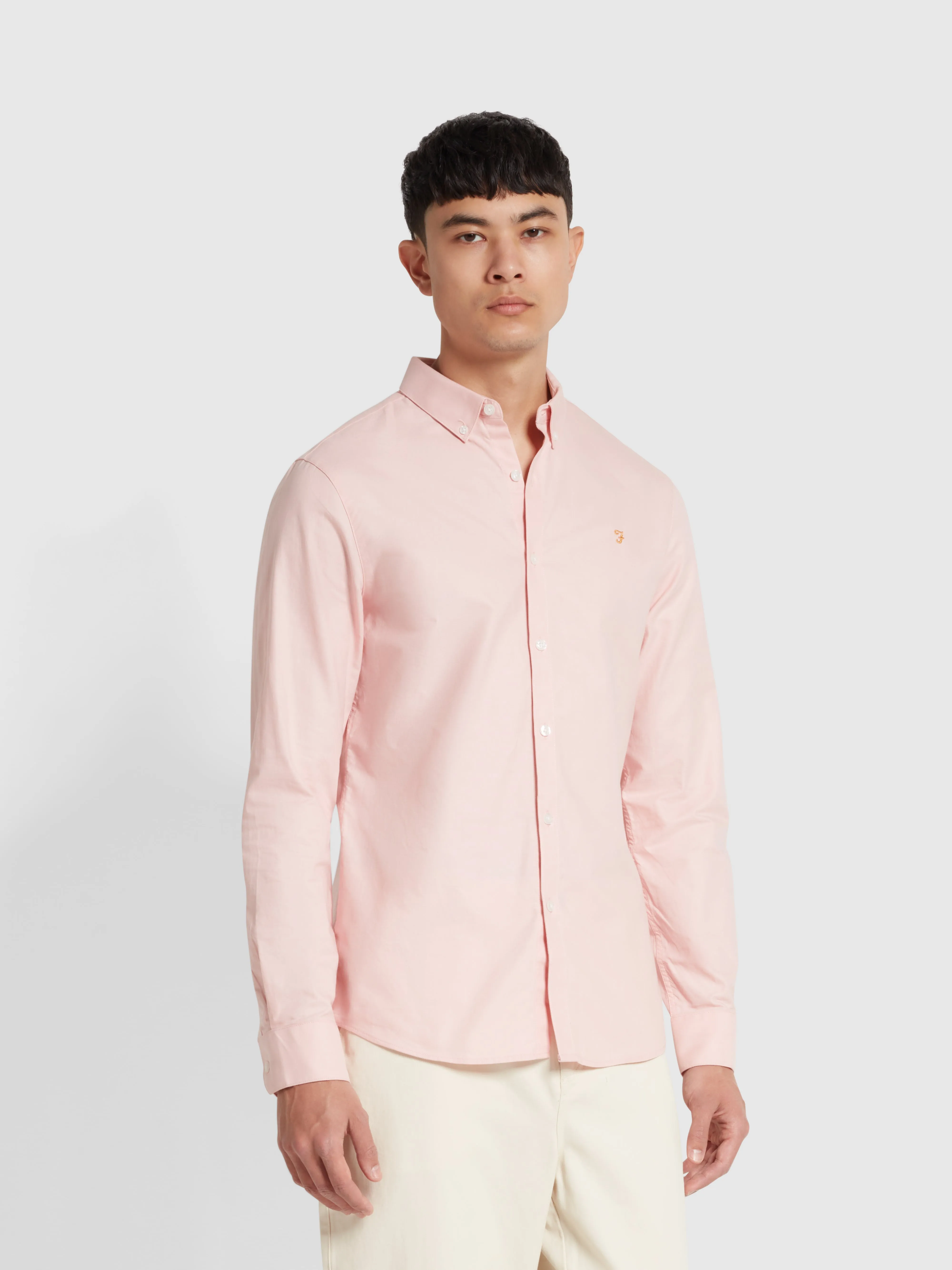 Brewer Slim Fit Organic Cotton Oxford Shirt In Powder Pink