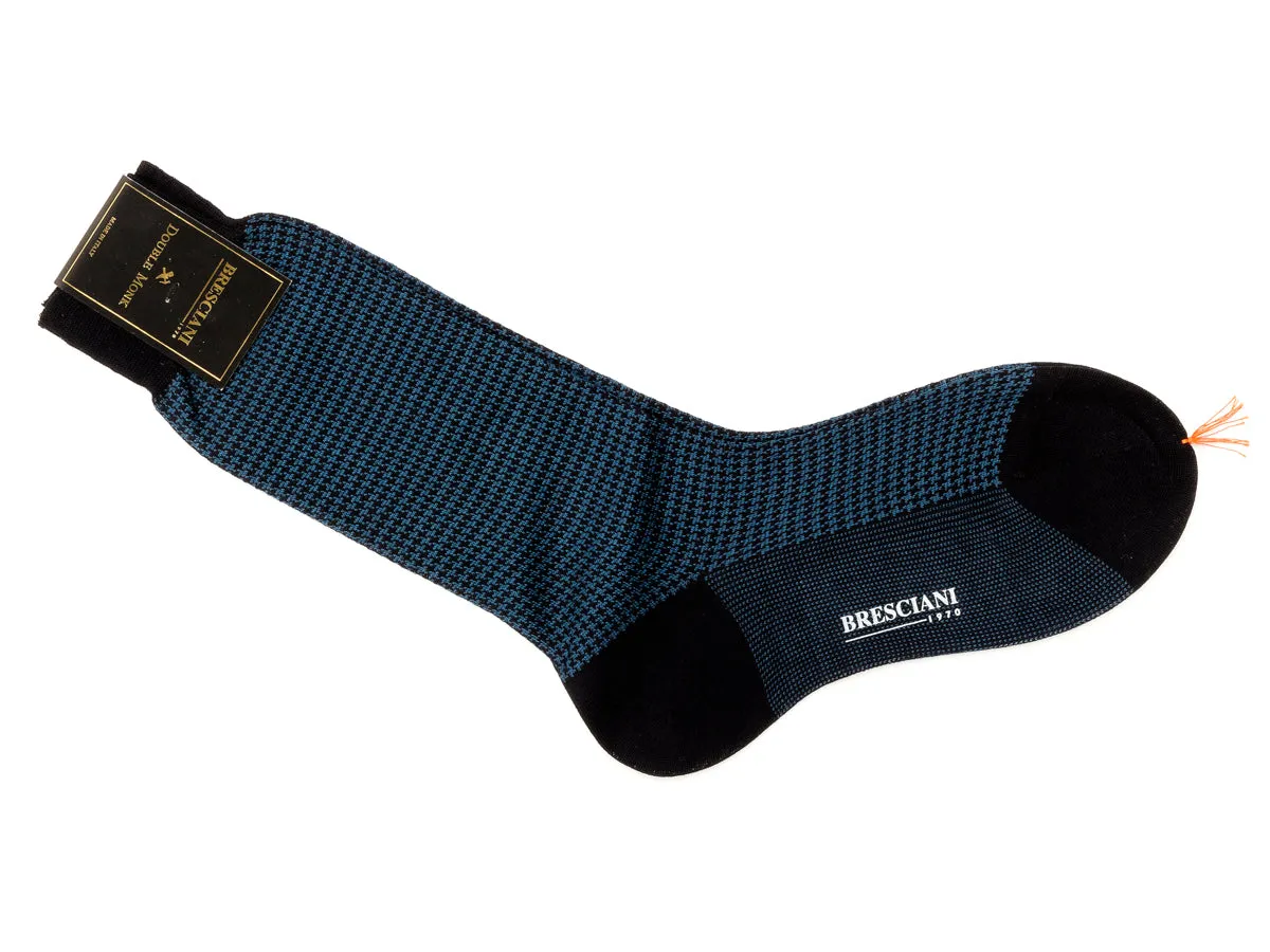 Calf Length Cotton Socks Navy & Blue Dogstooth