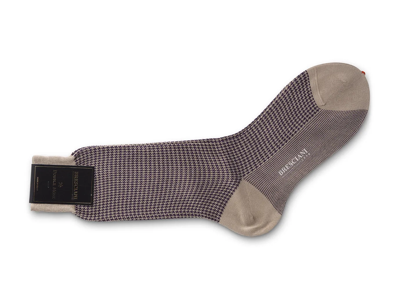 Calf Length Cotton Socks Pearl & Purple Dogstooth