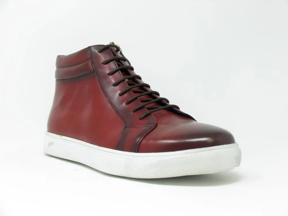 Calfskin High-Top Sneaker Burgundy