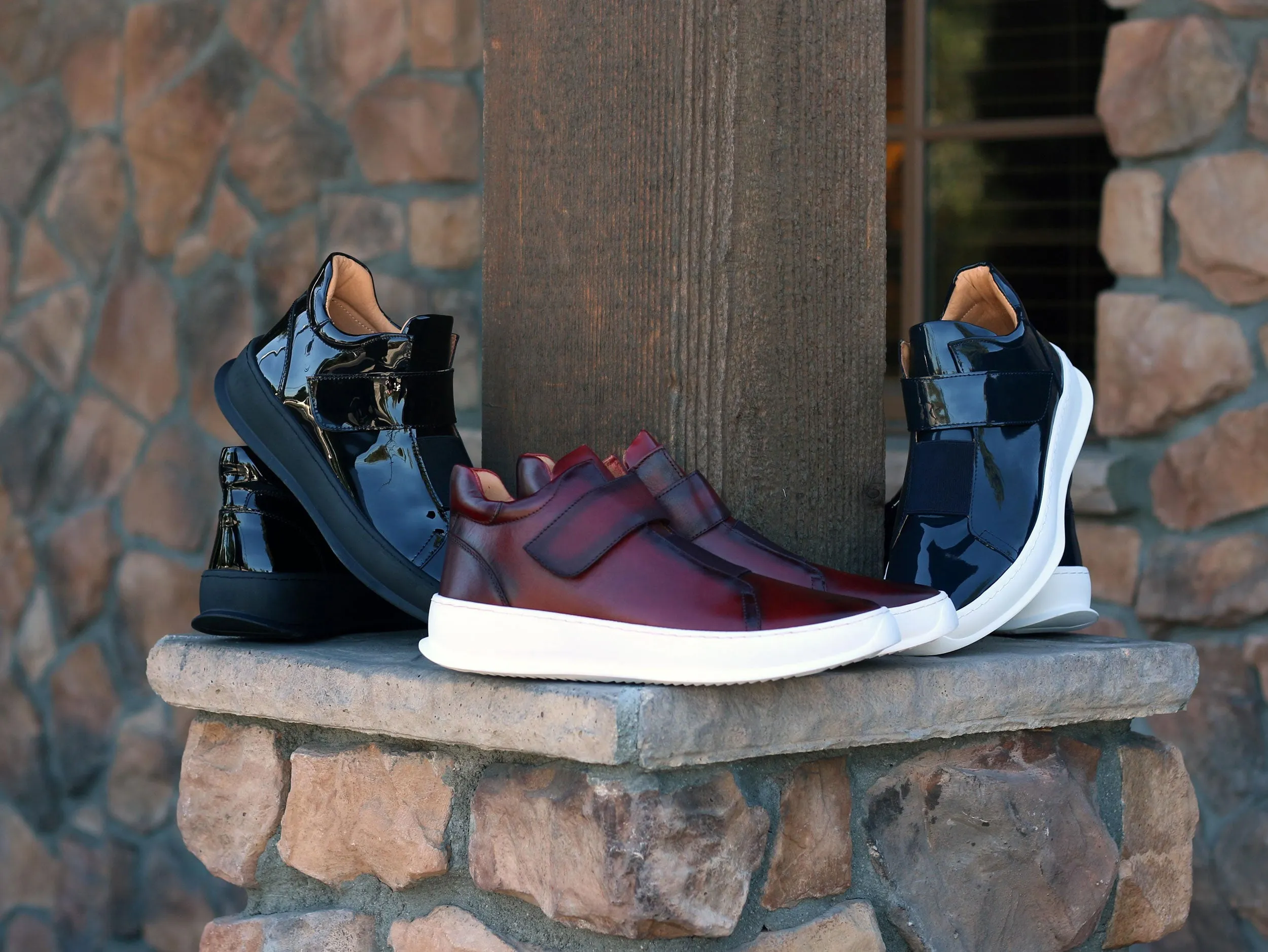 Calfskin High Top Sneaker Burgundy