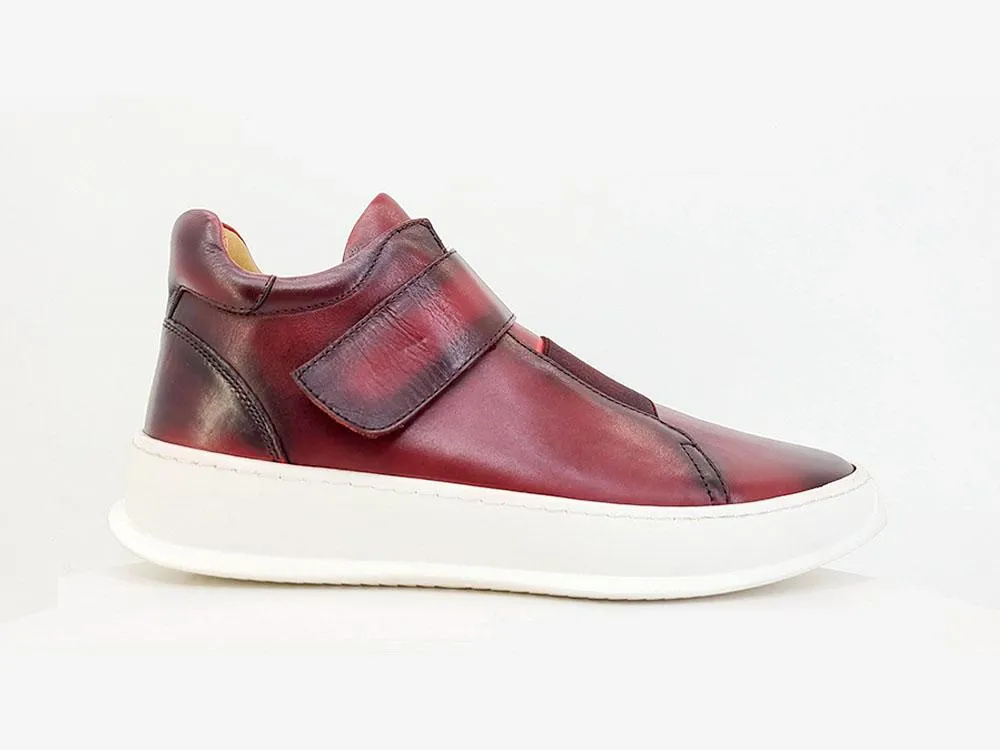 Calfskin High Top Sneaker Burgundy