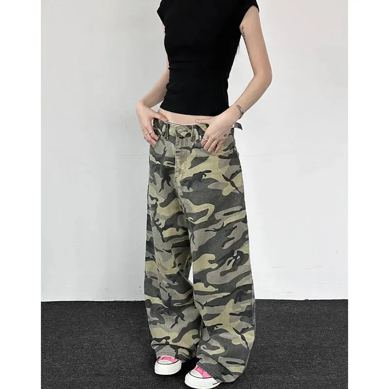 Camouflage Low Waist Loose Wide Leg Pants