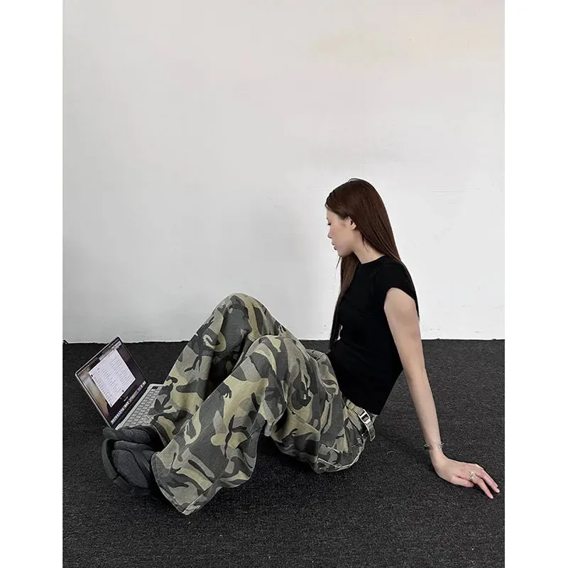 Camouflage Low Waist Loose Wide Leg Pants