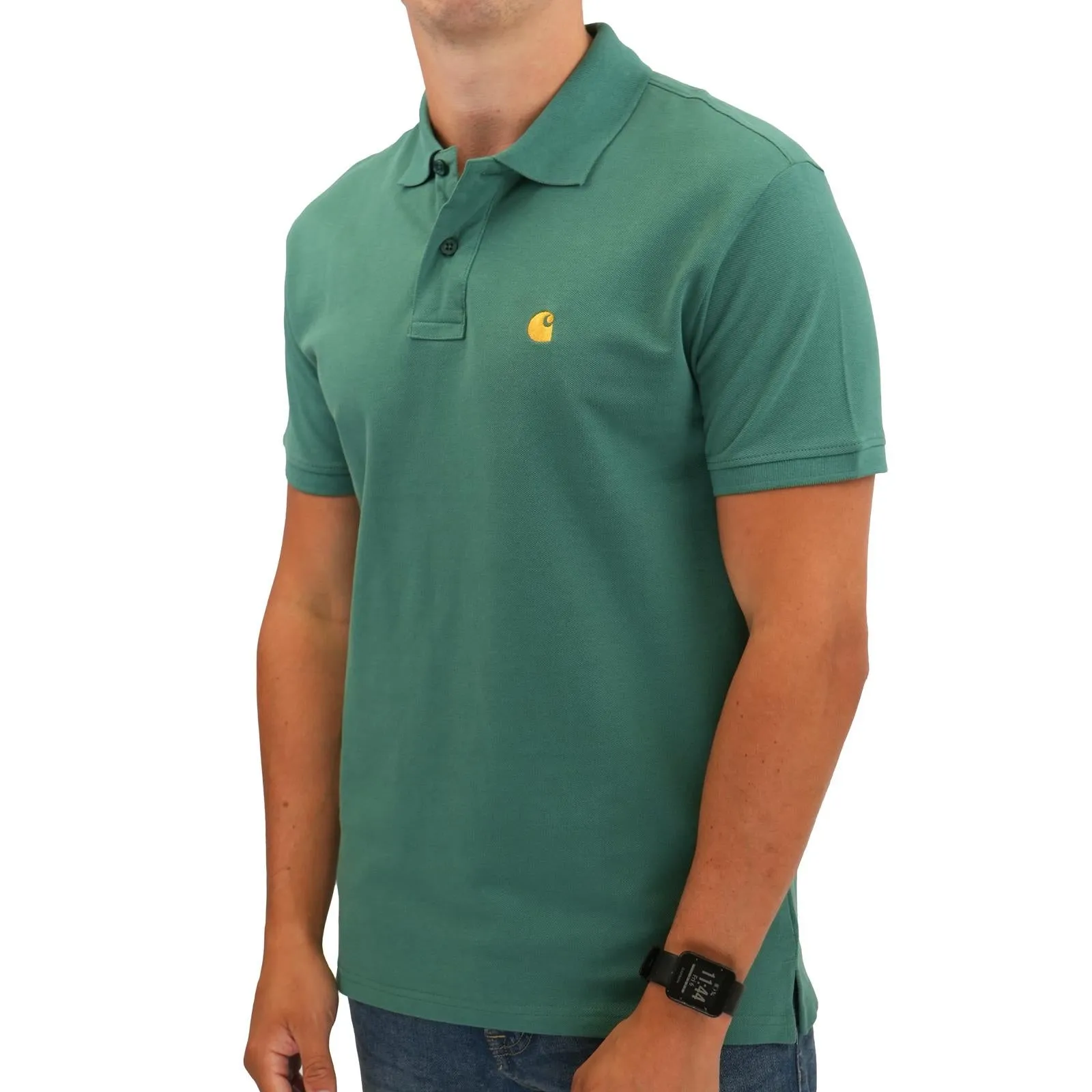 Carhartt Mens Polo Shirt Chase Pique Cotton Aqua Green