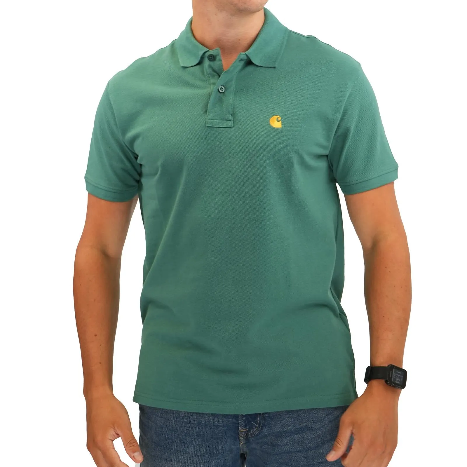 Carhartt Mens Polo Shirt Chase Pique Cotton Aqua Green