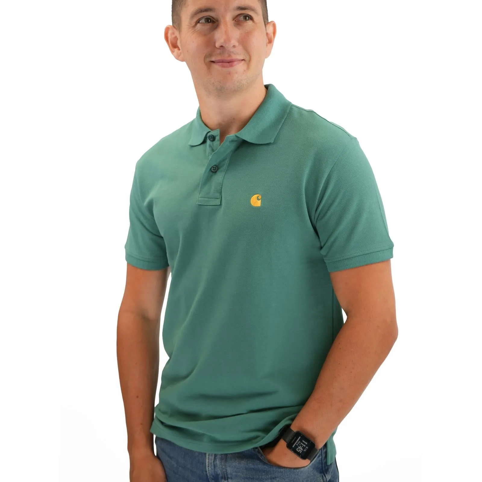 Carhartt Mens Polo Shirt Chase Pique Cotton Aqua Green