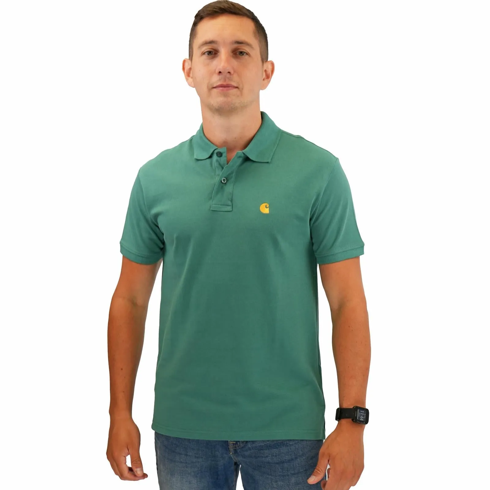 Carhartt Mens Polo Shirt Chase Pique Cotton Aqua Green