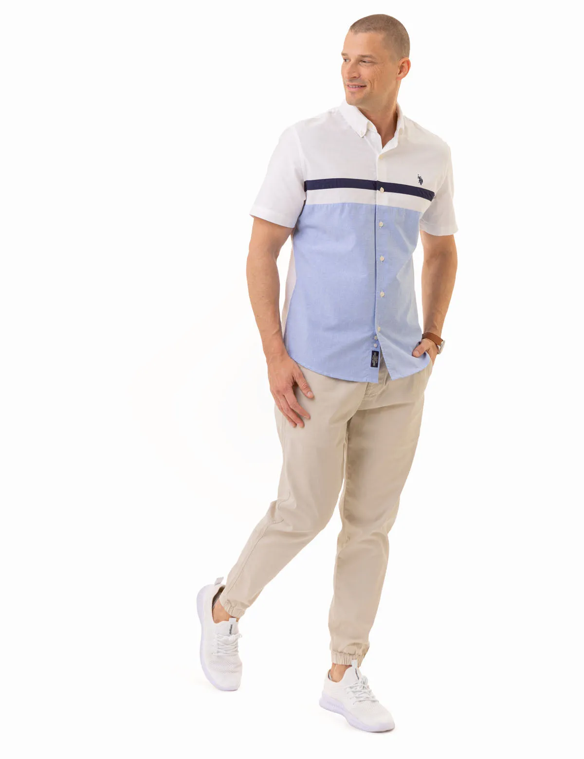 CHEST STRIPE SHORT SLEEVE OXFORD SHIRT