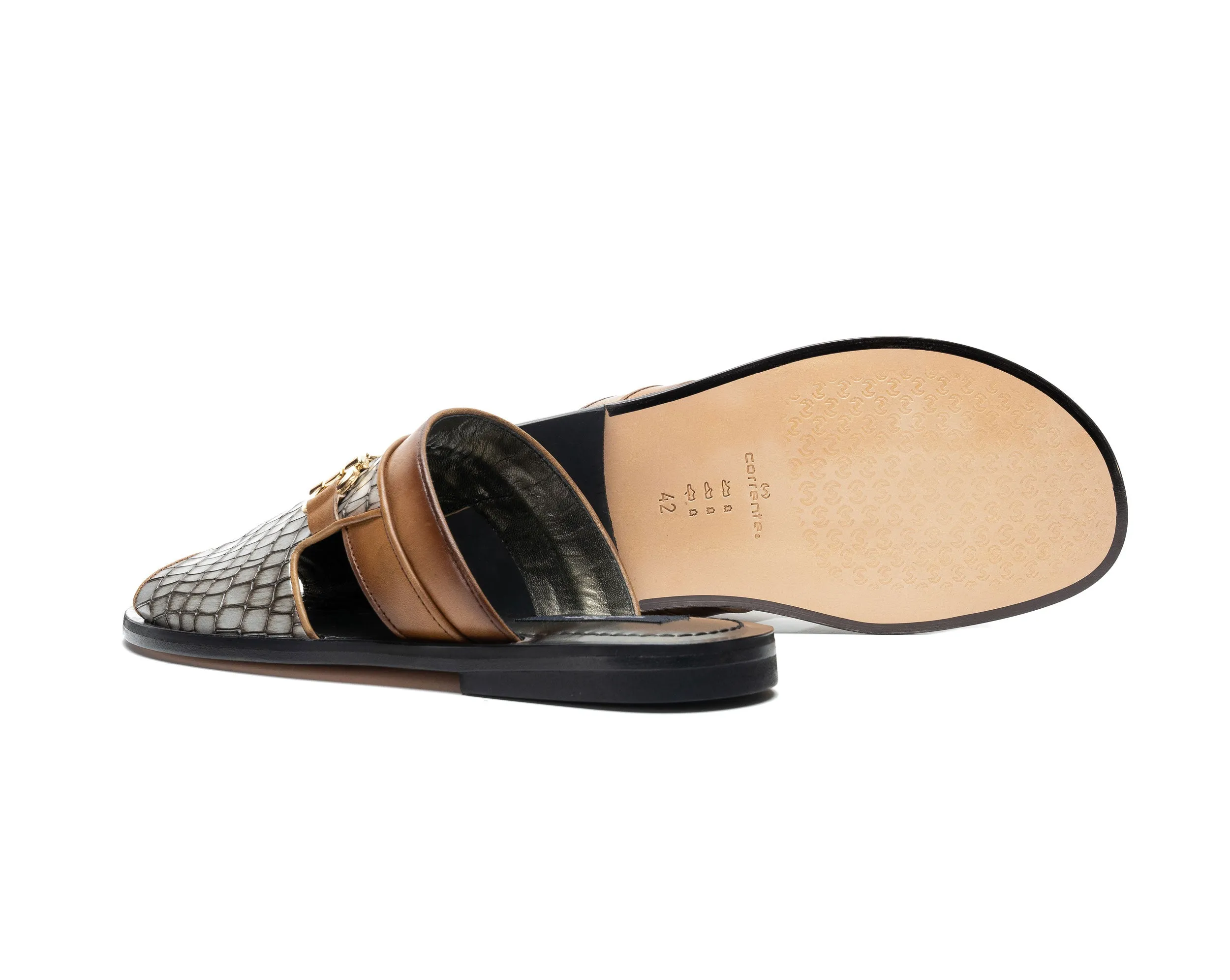 Corrente Crocodile Printed Calfskin Sandal Silver