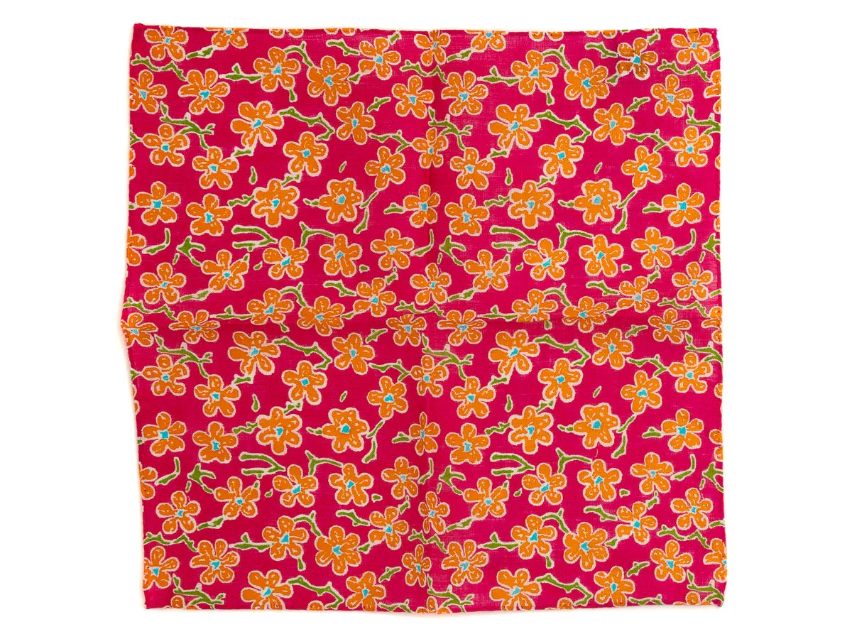 Cotton Pocket Square Flower Pink & Orange