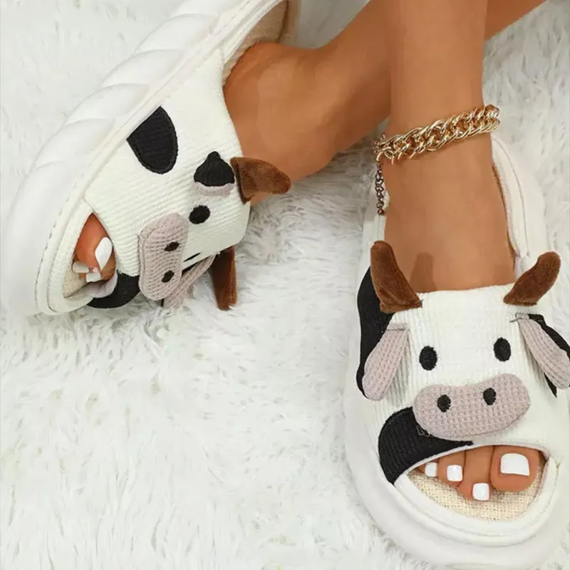 Cow Platform Slide Slippers