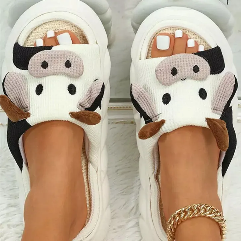 Cow Platform Slide Slippers