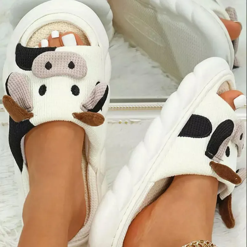 Cow Platform Slide Slippers