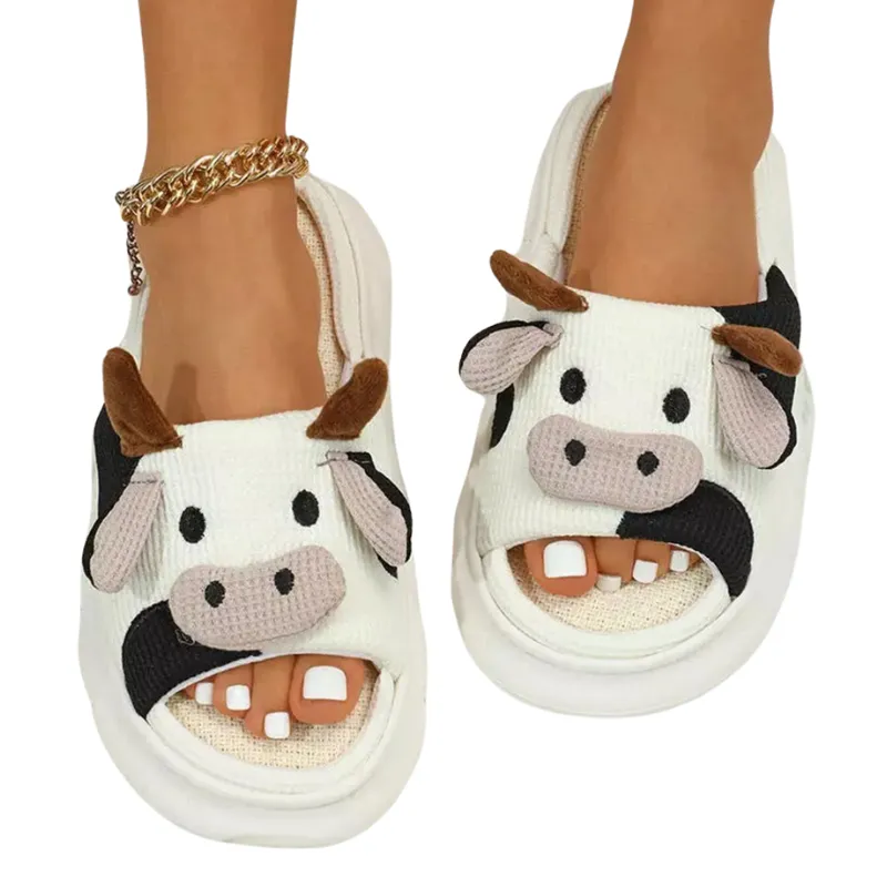 Cow Platform Slide Slippers