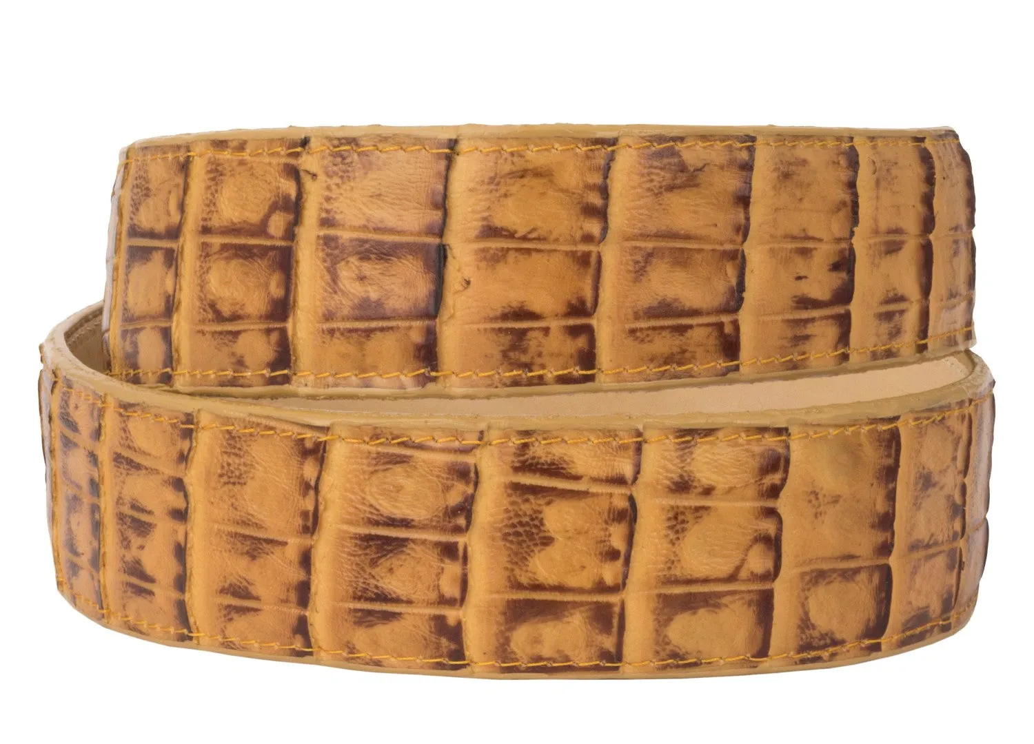 Crocodile Alligator Belly Pattern Leather Western Cowboy Belt Cognac