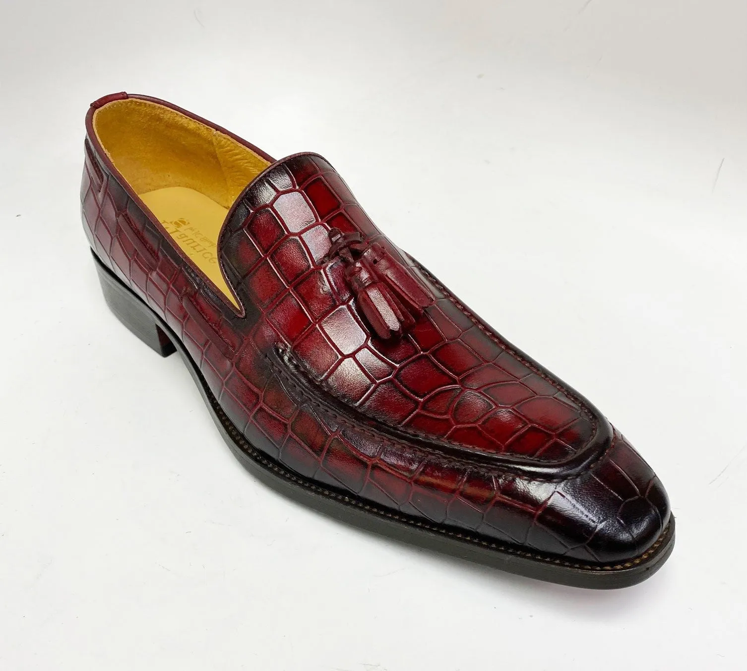 Crocodile Embossed Calfskin Slip-On Loafer Burgundy