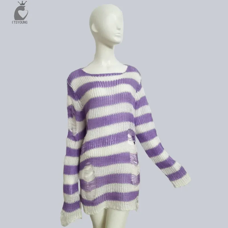 Dark Loose  Tearing Elastic Neutral Sweater