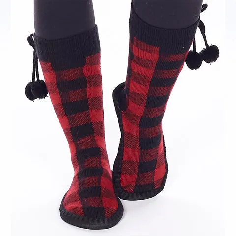 DKR & Co. Moccasin Lounge Socks Red Check