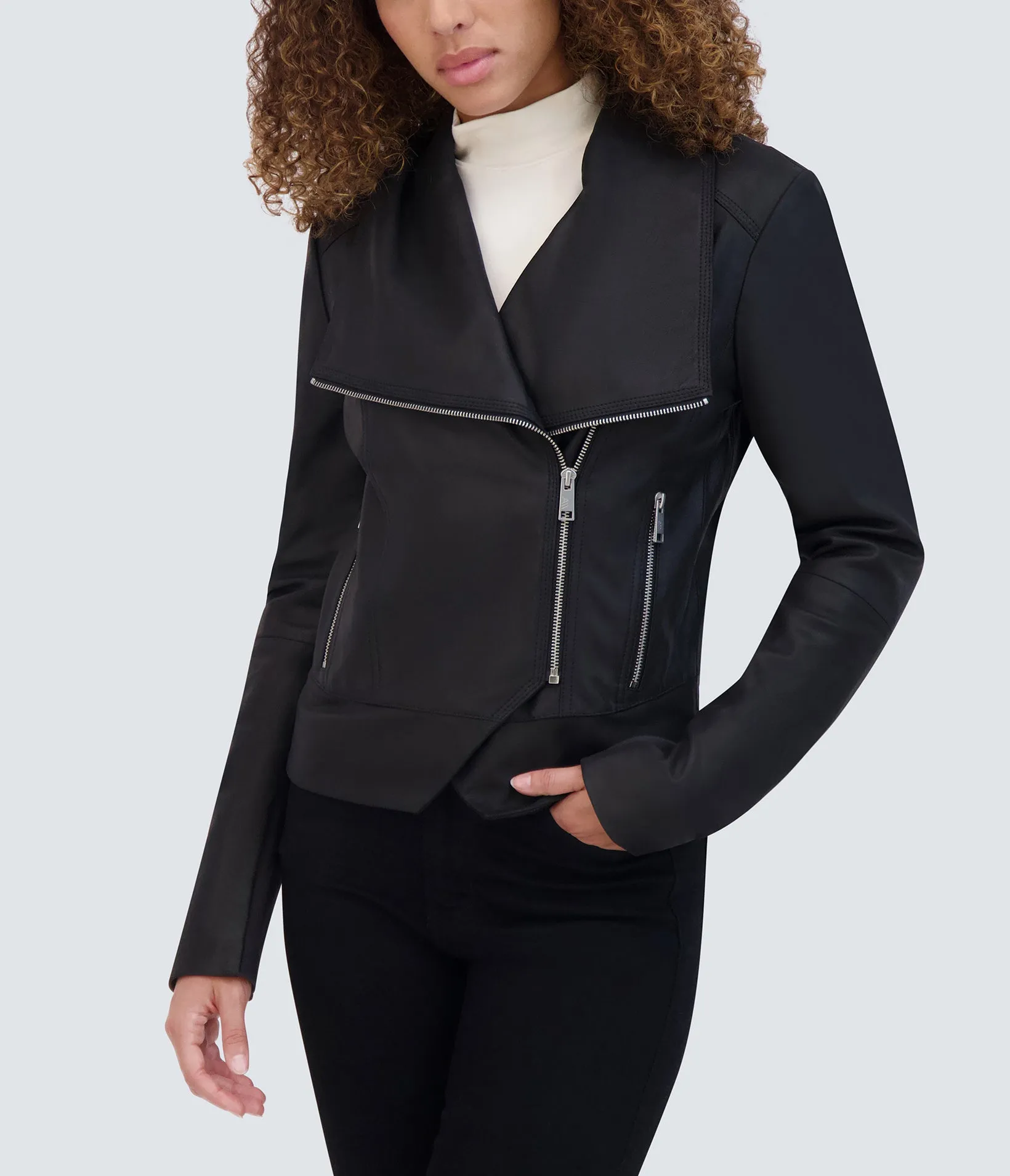 Hattie Asymmetrical Leather Jacket