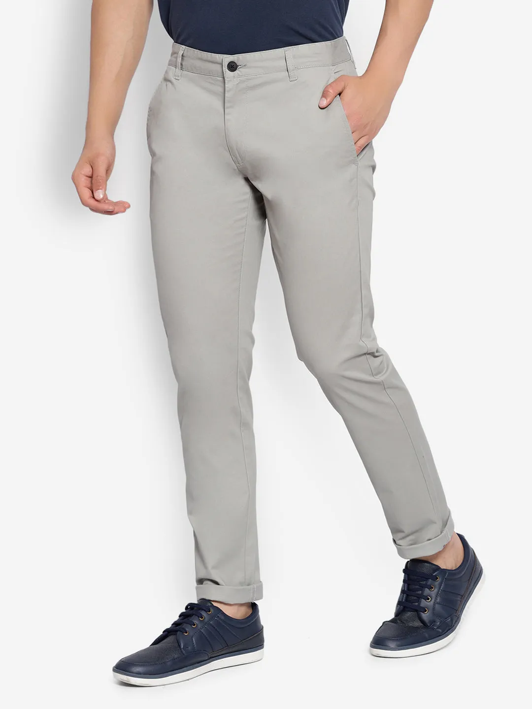 JUMP USA Men Grey Premium Cotton Slim Fit Sustainable Chinos