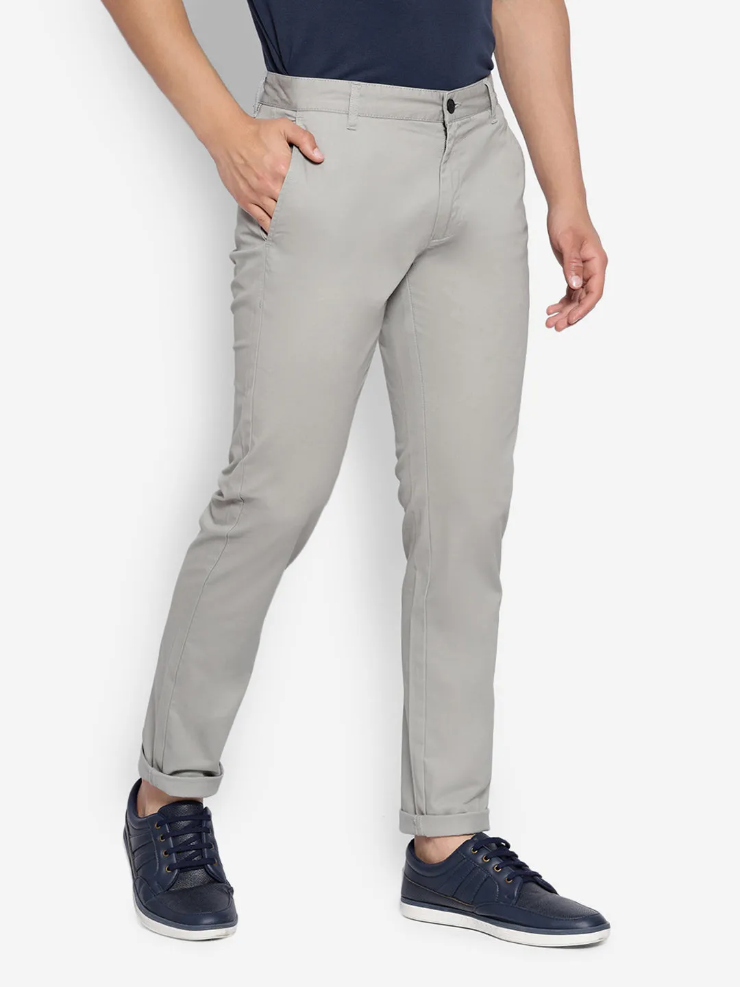 JUMP USA Men Grey Premium Cotton Slim Fit Sustainable Chinos