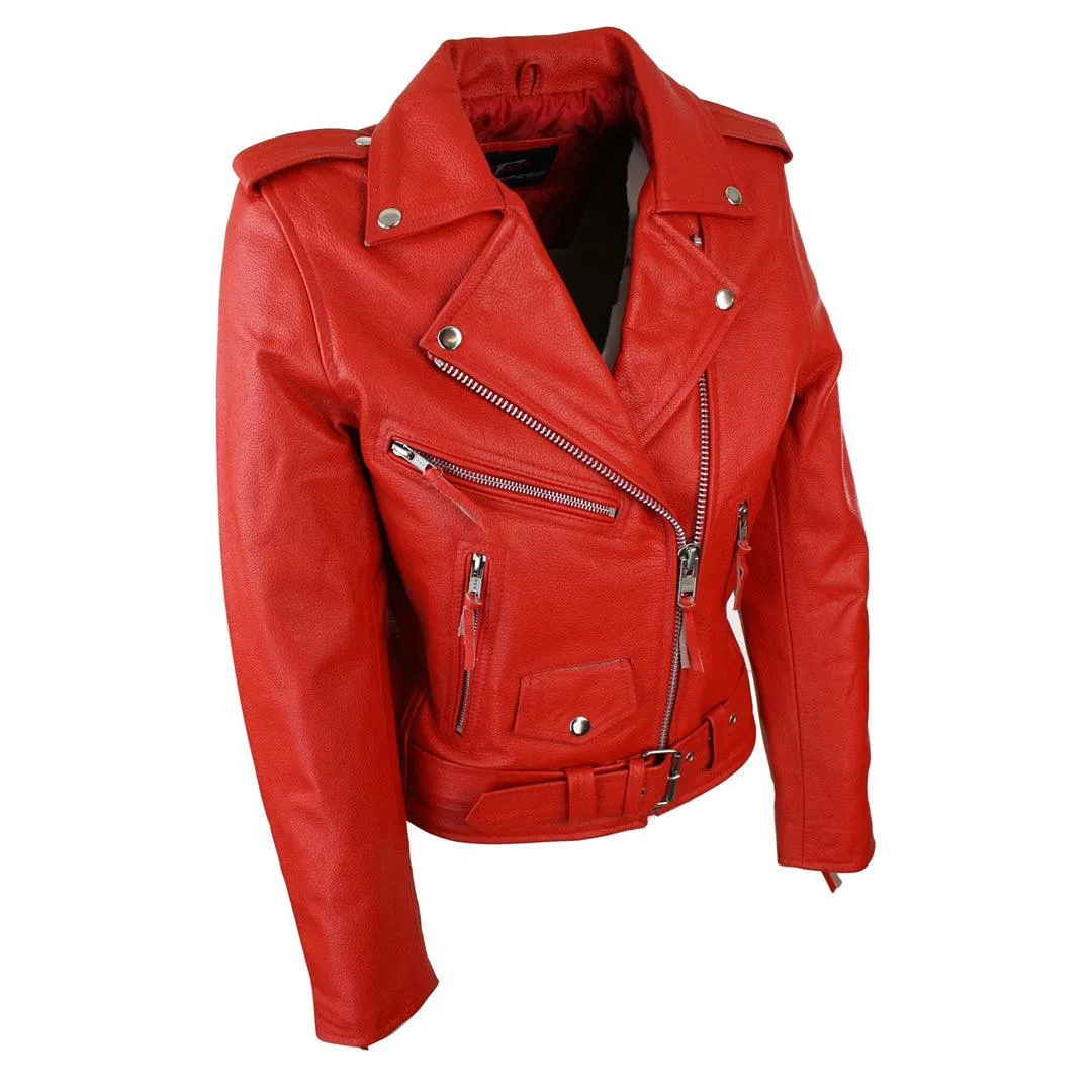 Ladies Women Classic Brando Biker Motorcycle Motorbike Hide Leather Jacket