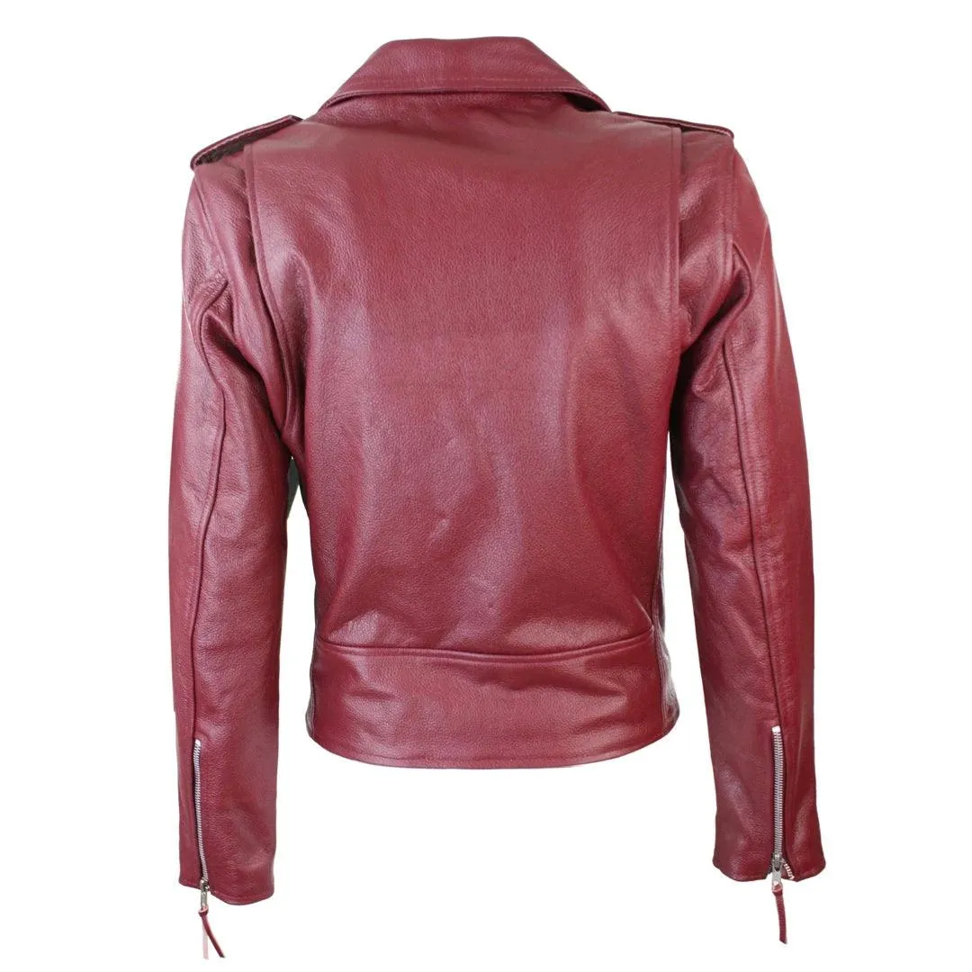 Ladies Women Classic Brando Biker Motorcycle Motorbike Hide Leather Jacket